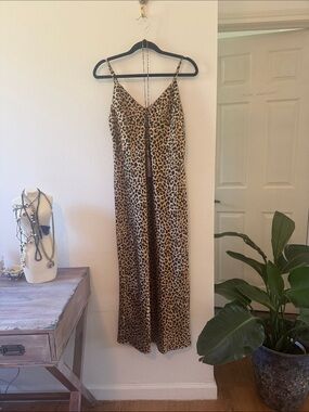 “ A new day” worn once, Leopard-Print Slip Midi Dress in Brown & Black